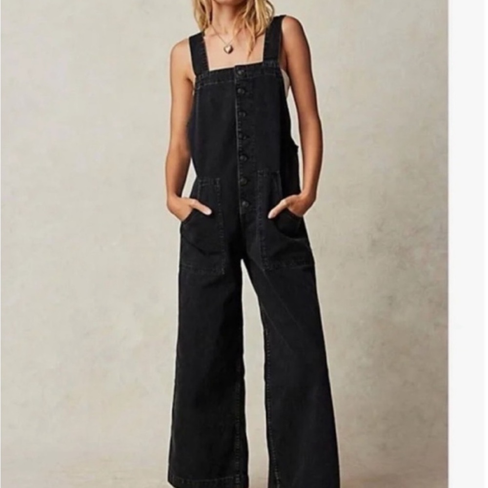 We The Free Black Wide-Leg Denim Overalls NWOT